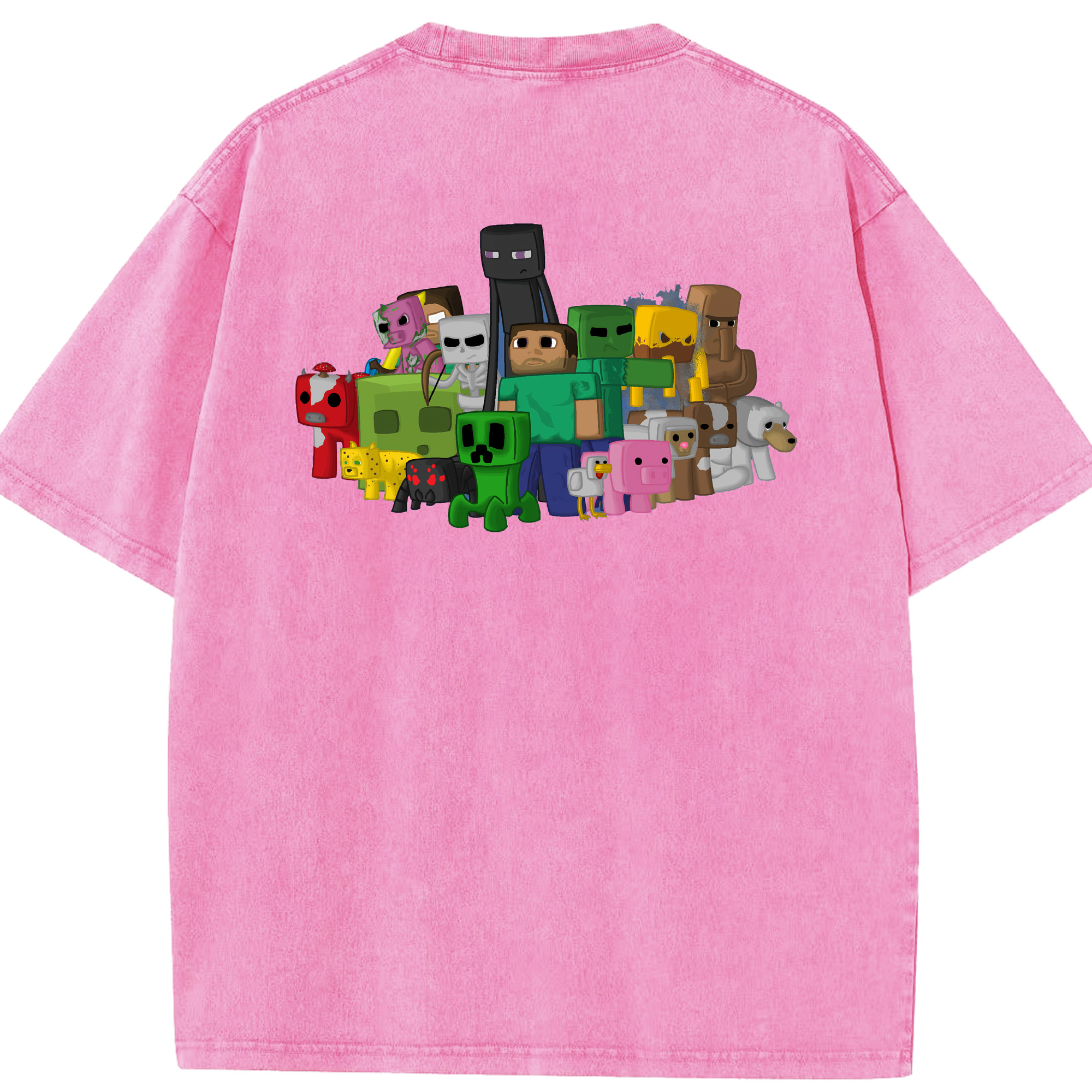 （画像用） マインクラフト ブロックの世界 Minecraft MC Block world 綿100% ヴィンテージ風 半袖Tシャツ（背面プリント）